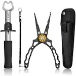 ZACX Fishing Pliers, Fish Lip Gripper Muti-Function Pliers Set,Braid Cutters Split Ring Pliers Hook Remover Fish Holder, Fly Fishing Tool, Fishing Gear, Fishing Gifts for Men, Black