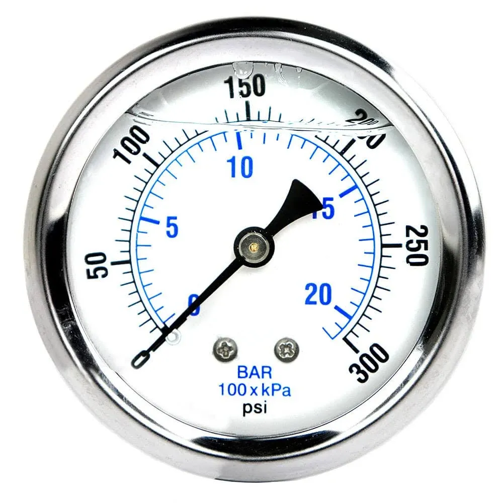 New Stainless Steel Liquid Filled Pressure Gauge WOG Water Oil Gas 0 to 300 PSI ...