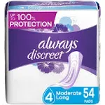 Always Discreet Pads, Moderate Long 4, Lightly Scented - 54 pads