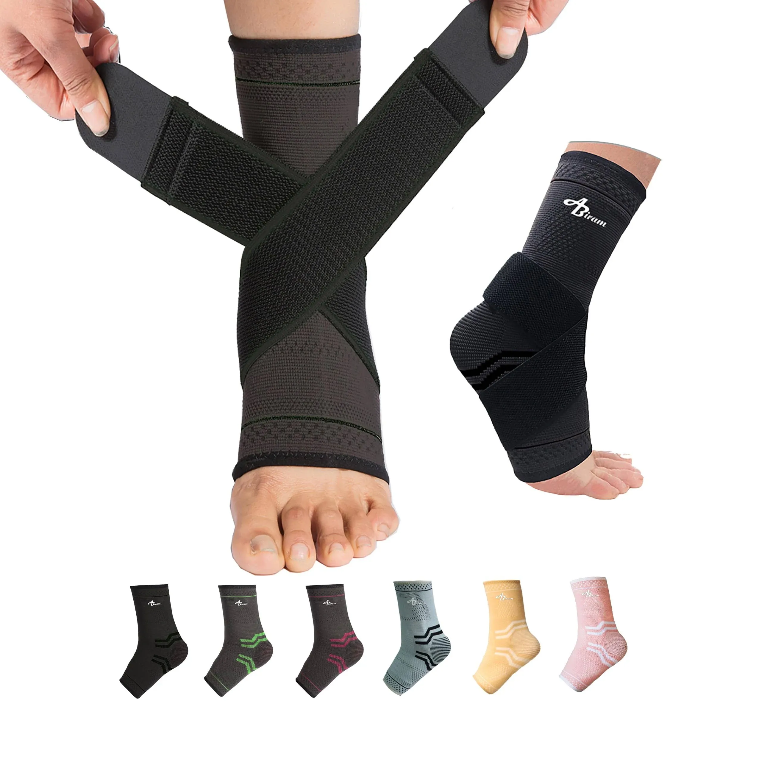 Abiram Foot Sleeve (Pair) with Compression Wrap Ankle Brace for Arch Ankle Support Football Basketball Volleyball Running for Sprained Foot Tendoniti