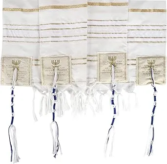 HolyLandMarket Mens Messianic Shawl / Tallit - The Messiah Tallit (All White / Silver)