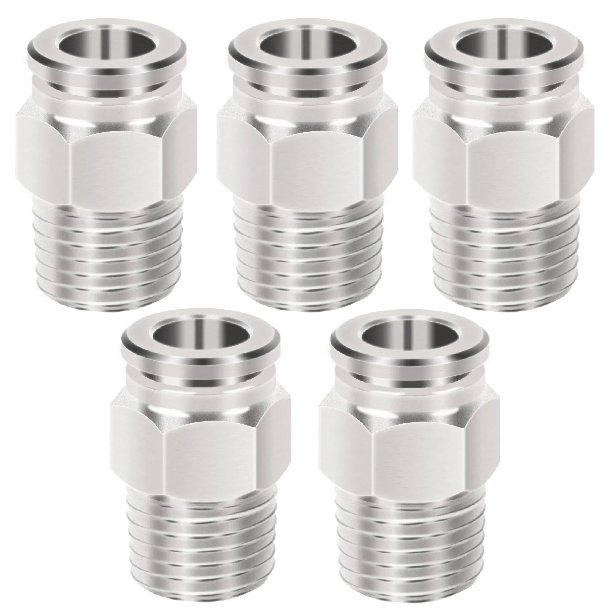 Beduan Pneumatic BPC Nickel-Plated Brass Push to Connect Air Fitting, 1/4" Tube OD x 1/8" NPT Male Thread Straight Push Lock Fitting (Pack of 5)