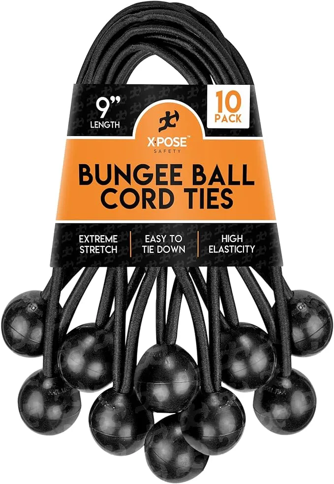 Xpose Safety Bungee Ball Cords 6" 25 Pack Heavy Duty White Stretch Rope with Ball Ties for Canopies, Tarps, Walls, Cable Organization