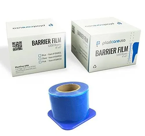 Blue Barrier Film Roll 4"x6" - Protective Dental Barrier Film for Dental, Medical, Tattoo - Perforated Adhesive Barrier Tape Sheets (1 Box of 1200 Sheets) by PlastCare USA