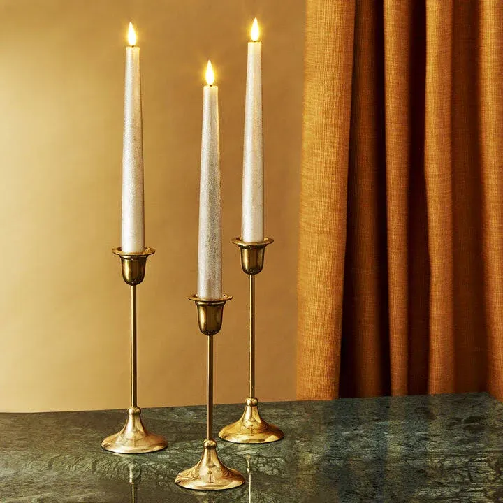 LampLust Gold Candle Holders Taper Candle Holder, Set of 3 Brass Candlestick Holders, Mixed Heights 7in 8in and 9in, Candelabra Candle Holders for Table Centerpiece Room Decor