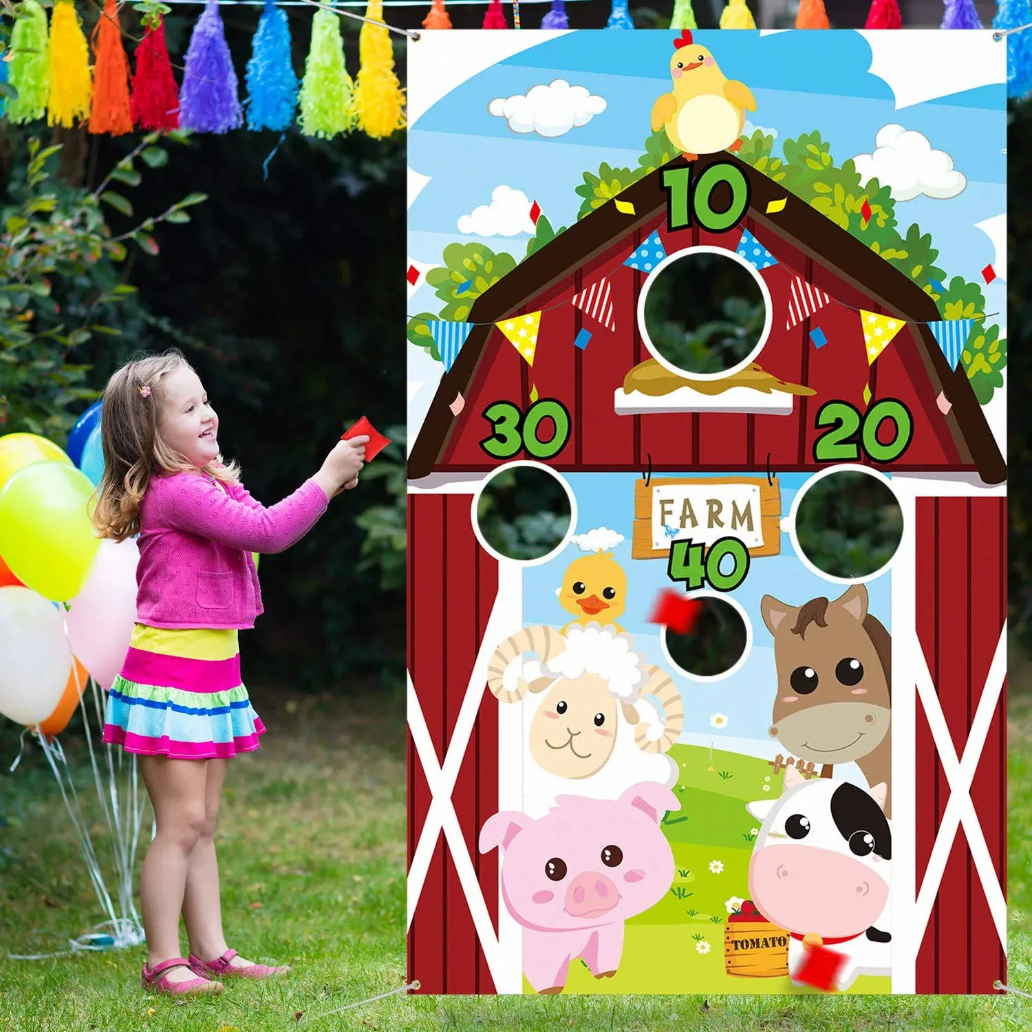 Blulu Farm Animals Toss Game with 3 Nylon Bean Bags, Indoor and Outdoor Farm Animals Party Game for Kids and Adults