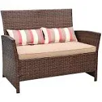 SUNSITT Outdoor Wicker Loveseat with Cushions, 2 SEATS Patio PE Rattan Sofa with ...