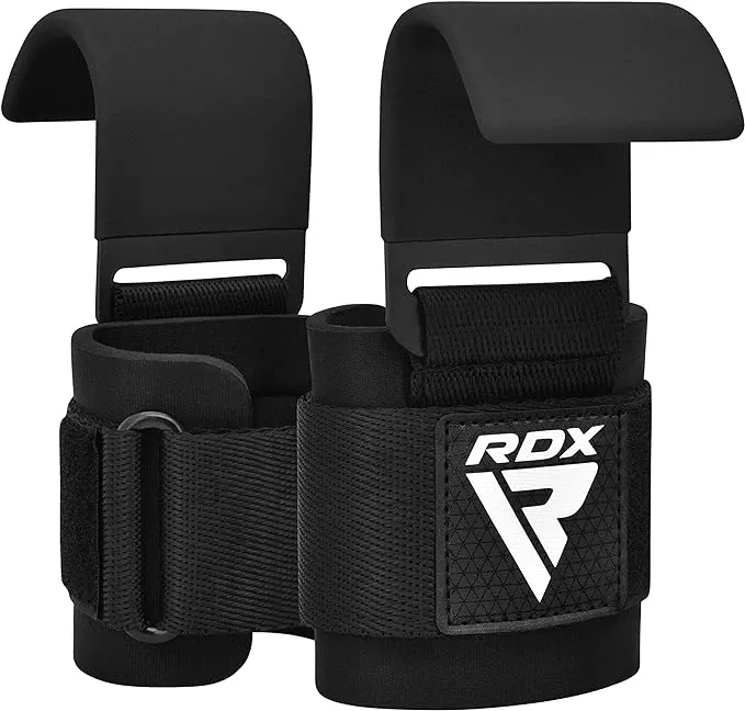 RDX Weight Lifting Hooks Straps Pair, Non-Slip Rubber Coated Grip, 7mm Neoprene Padded Wrist Wrap Support Powerlifting Deadlift Pull Up Fitness Strength Training, Gym Bodybuilding Workout, Men Women