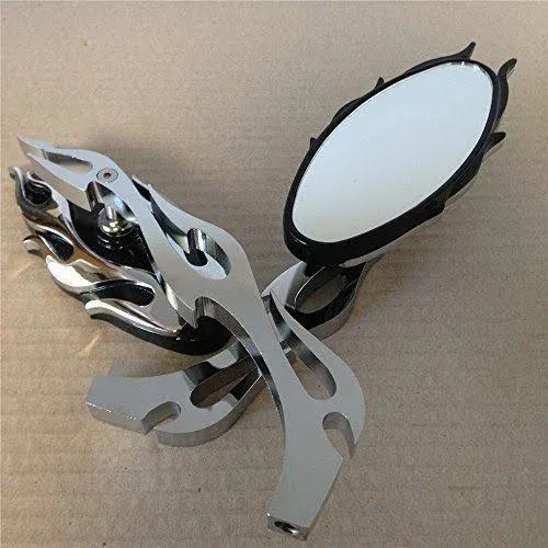 Chrome Motorcycle Flame Style Rearview Mirror For Any Cruiser Chopper Custom