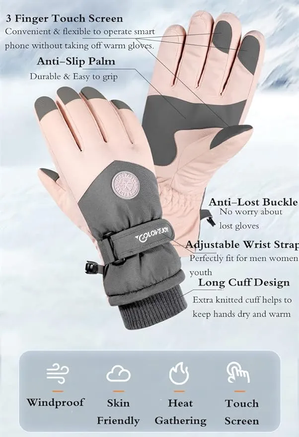 Winter Ski Snow Gloves for Men, Women, Youth | Touchscreen & Waterproof Cold Weather Hand Warming Gloves Winter Work Gloves