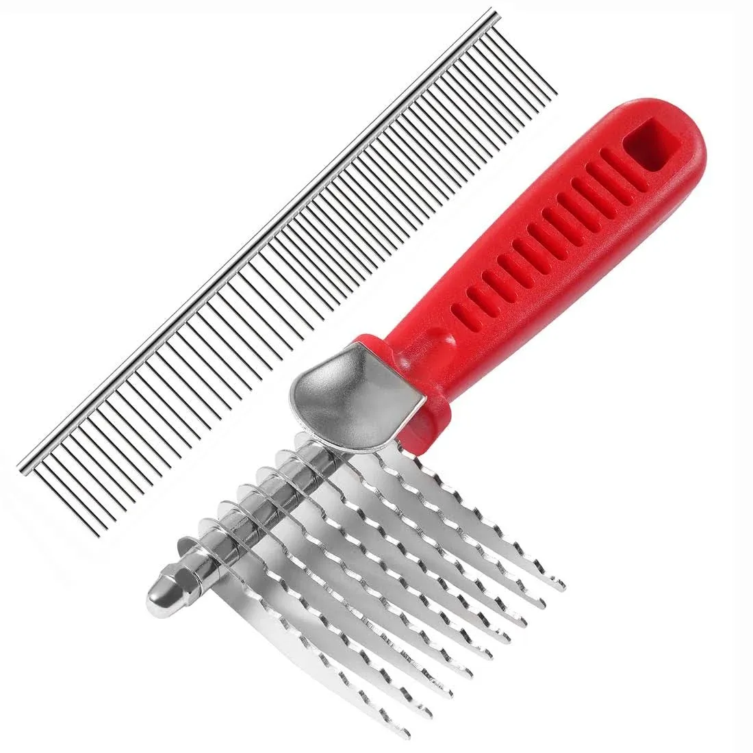 QUMY Dog Comb Pet Grooming Comb Dog Rake Comb Trimmer Stainless Steel Dog Comb ...