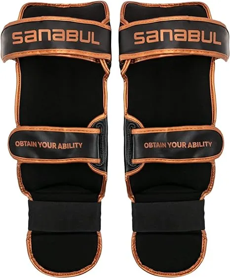 Sanabul Essential Kickboxing Shin Guards with Hook & Loop Straps Shin Pads for MMA Muay Thai and Martial Arts