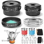 Odoland 16-Piece Camping Cookware Mess Kit For Backpacking, Outdoor, And Spoons.