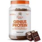 Genius Protein Powder, Chocolate - Dual Protein Blend with Improved Whey Isolate & Natural Egg White for Lean Muscle Building for Men & Women - Grass-Fed Pre & Post Workout Meal Replacement Shake