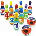 iPlay, iLearn Kids Bowling Toys Set, Toddler Indoor Outdoor Activity Play Game, Soft 10 Foam Pins Two Balls Set, Educational Birthday Party Stocking Stuffer Gift 18 24 Month 2 3 Year Children Boy Girl