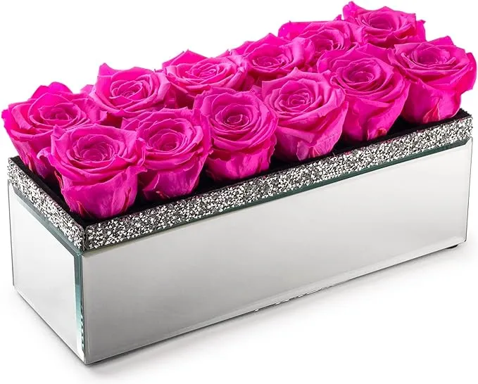 Soho Floral Arts | Extra Large Mirrored Vase Pave Accent | Preserved Roses That ...