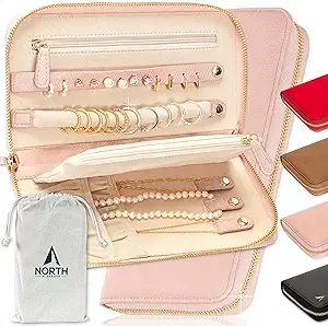 Travel in Elegance: Slim Luxury Jewelry Organizer with Zipper Closure - Perfect Travel Companion for Necklaces and Earrings in Pretty Pink