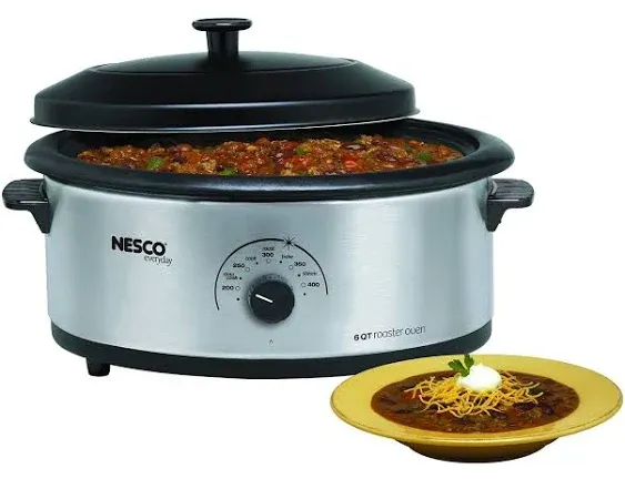 Nesco 4816-25PR 6-Quart Porcelain Roaster Oven (Stainless Steel)