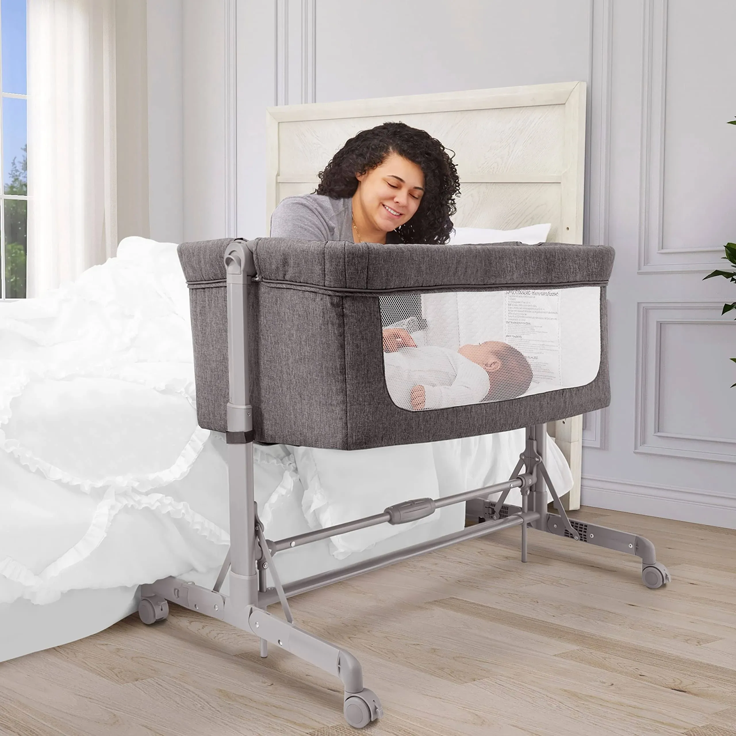 Dream On Me Zimal Bassinet and Bedside Sleeper in Dark Blue, Lightweight and Portable Baby Bassinet, Breathable Mesh Panels, Easy to Fold and Carry Travel Bassinet, JPMA Certified