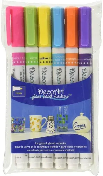 Decoart Glass Paint Marker 1mm Set Brights 6pc