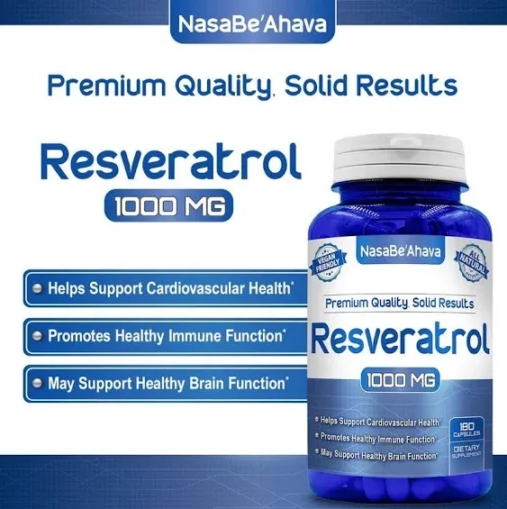 Resveratrol 1000mg Capsules | Vegan Friendly Resveratrol Supplement from Easy Absorption Antioxidant Japanese Knotweed for Skin Heart and Brain Support | Made in US cGMP Facilities (90 Day Supply)