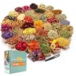 40 Bags Natural Dried Flowers Kit, Natural Dried Herbs with 2 Mesh Drawstring Bag for Soap,Candle,Resin Jewelry Making,Bath,Nail - Rose Petals,Rosebuds,Lilium,Jasmine,Don't Forget Me and More