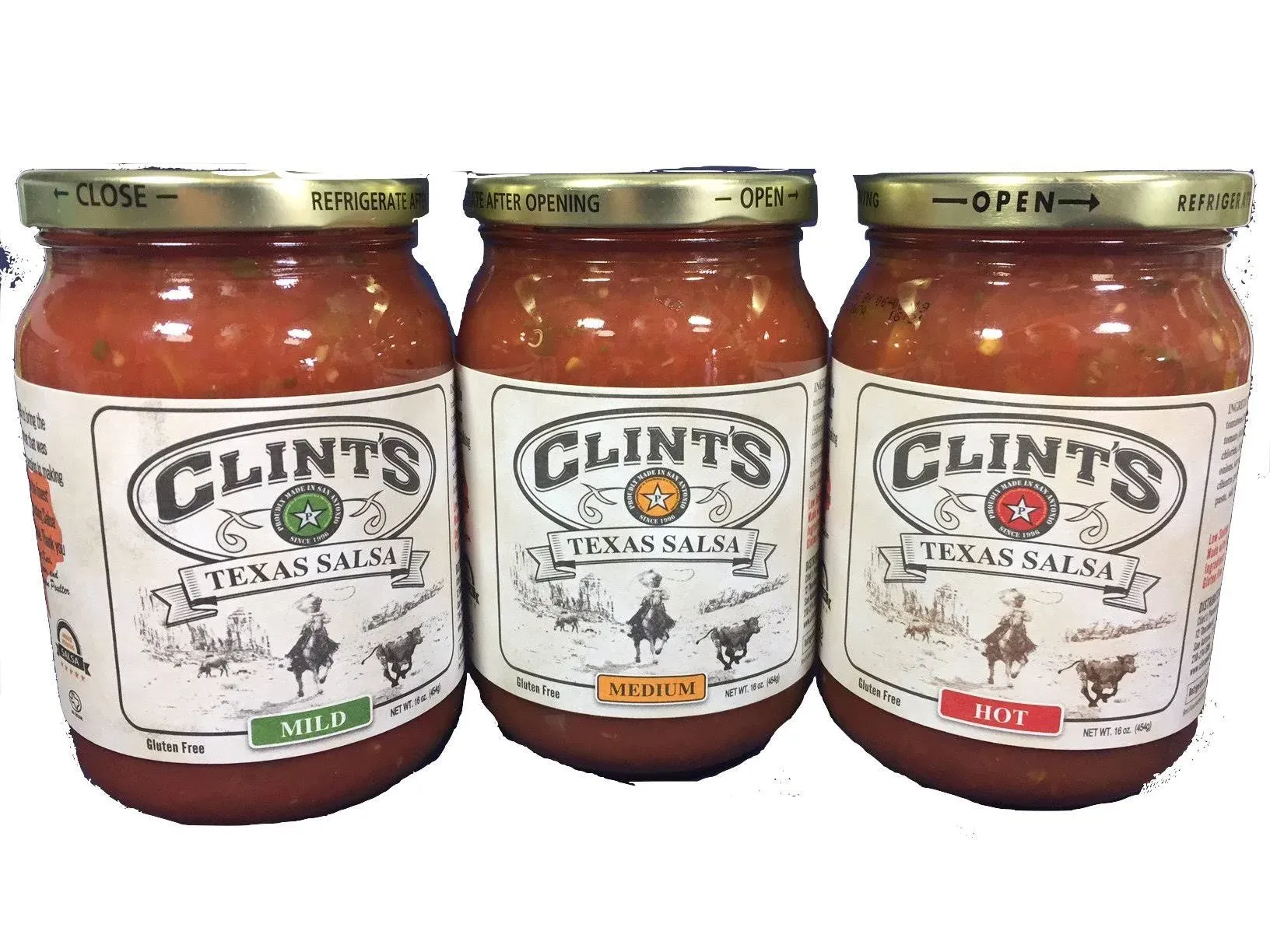 Clint's Texas Salsa Sampler 16oz Jar (Pack of 3 Different Flavors)