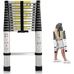 Telescoping Ladder 12.5FT Aluminum Alloy Folding Portable Multi-Purpose Indoor Outdoor Work 