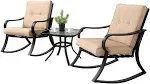 Solaura 3-Piece Outdoor Rocking Chairs Bistro Set Black Patio Furniture Thickened Cushion Coffee Table