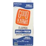 Good Karma Vanilla Flaxmilk +Protein, 32 Ounce (Pack of 6), 5g Plant Protein + 1200mg Omega-3 Per Serving, Plant-Based Non-Dairy Milk Alternative, Lactose Free, Nut Free, Vegan, Shelf Stable