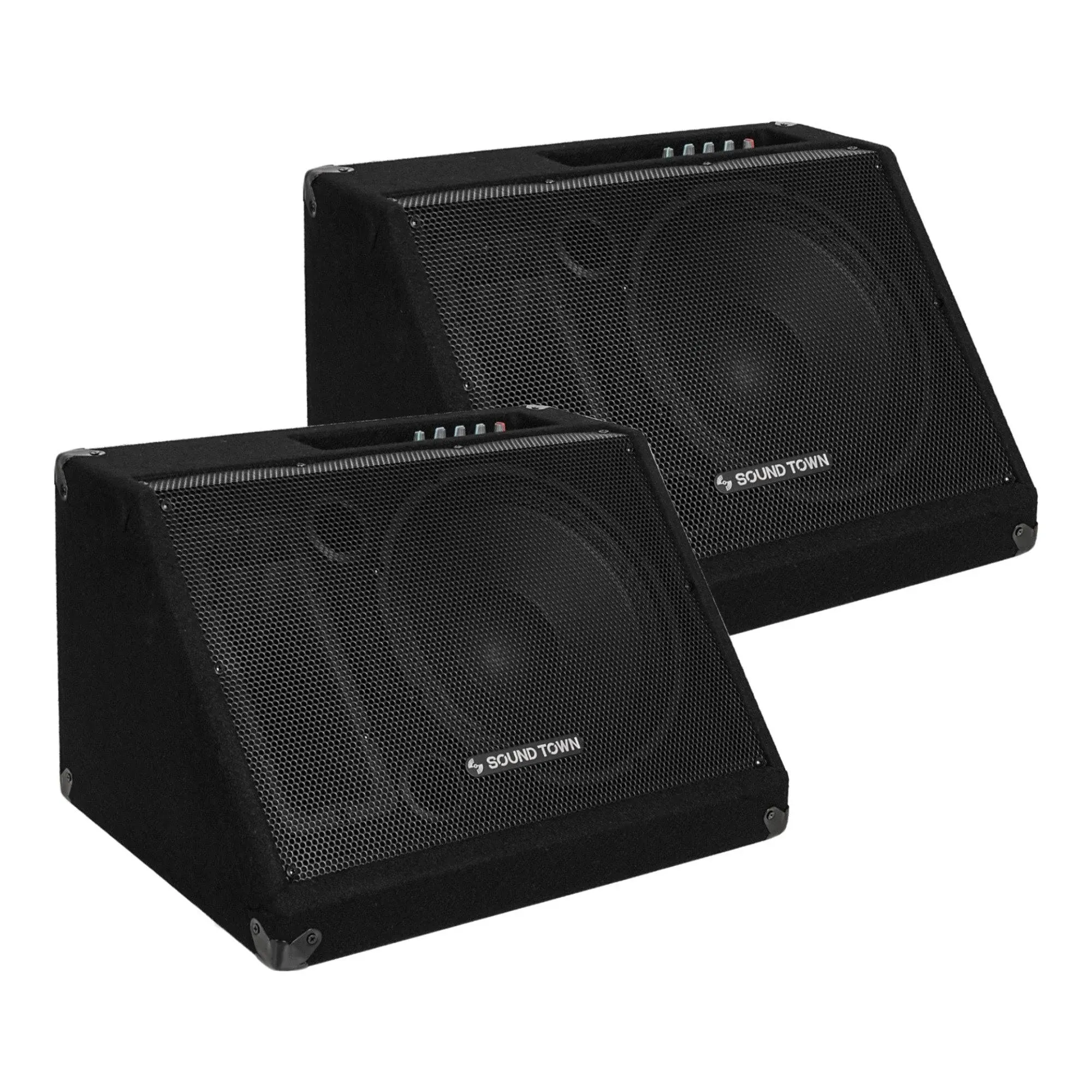 Sound Town 2-Pack Powered DJ PA Stage Monitor Speakers 10” 300W with Compression Driver for Live Sound, Bar, Church (METIS-10MPW-PAIR)