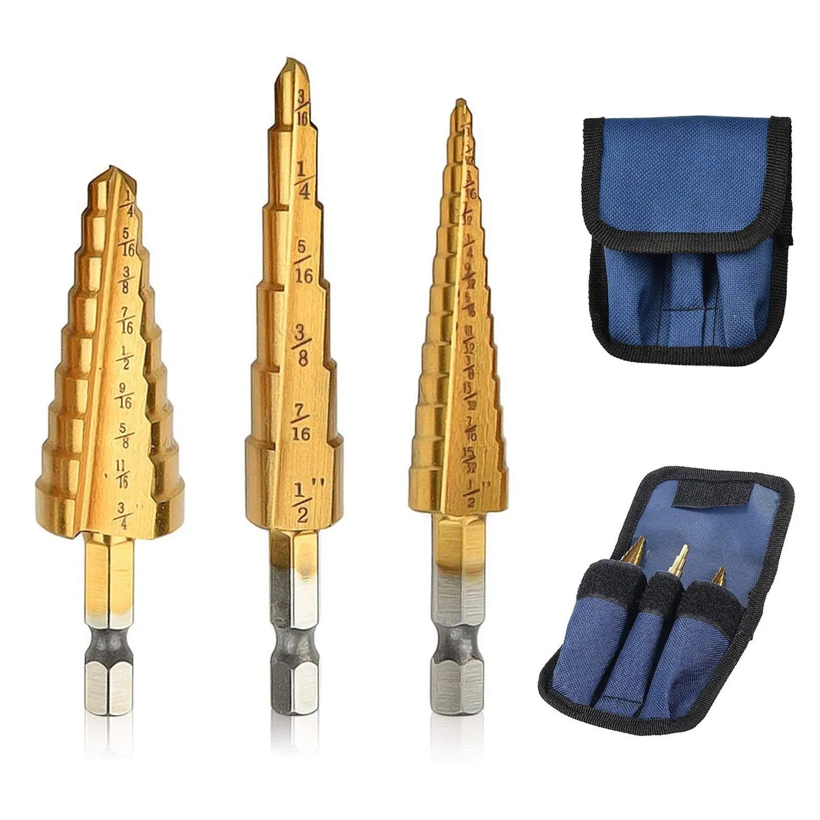 Step Drill Bit- 3 Pcs Step Drill Bits for Metal Stepped Drill Bit Set for Pla...