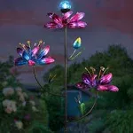 Exhart Triple Kinetic Flower Wind Spinner Garden Stake with Solar Color-Changing ...