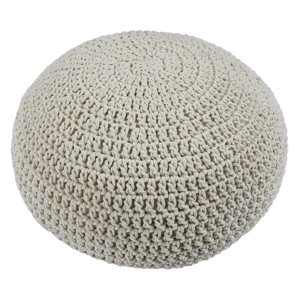 BALEMAUE Unstuffed Pouf Cover, Bean Bag Chair,Handmade Knitted Pouf, Round Cotton Braid Hand Knitted Pouf, Knitted Ottoman Pouf Foot Rest, Handmade Home Decor (White)