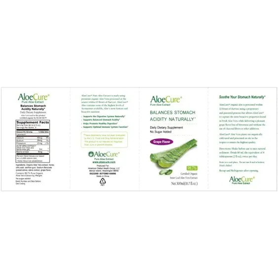 AloeCure USDA Organic Aloe Vera Juice Grape Flavor, Made Within 12 Hours of Harvest, Pure Aloe Juice for Natural Digestive & Immune Suport, Naturally