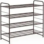 Auledio 4-Tier Shoe Rack,Stackable and Adjustable Multi-Function Wire Grid Shoe Organizer Storage,Extra Large Capacity, Space Saving, Fits Boots, high Heels, Slippers and More(Bronze)