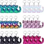 Blulu 24 Pieces Flip Sequin Keychain Cat Shape Key Ring Hanging Keychain Decoration for Party Supplies