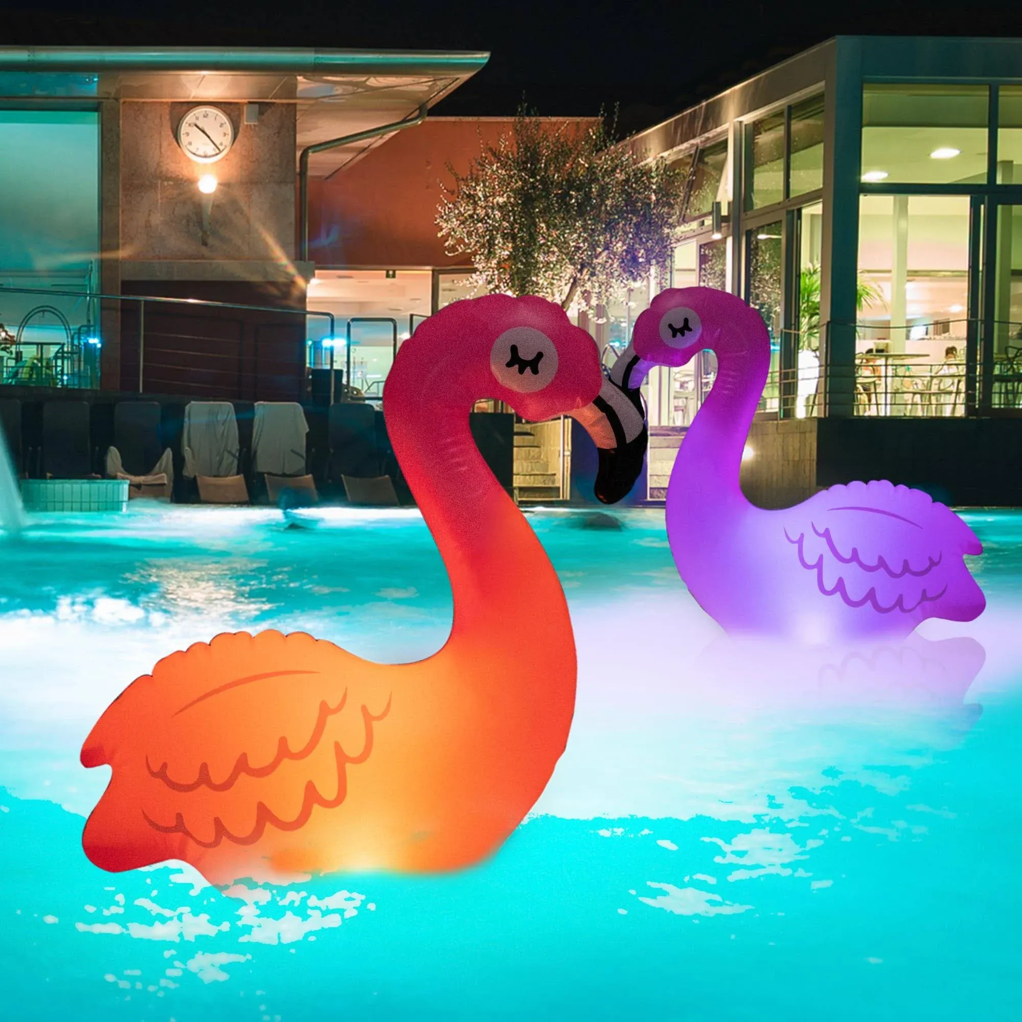 TIALLY Solar Flamingo Floating Pool Lights - Light Up Pink Flamingo Pool Float, Inflatable Floating Pool Lights Solar Powered, Waterproof Pool Lights That Float Around The Pool Decor (2Pack)