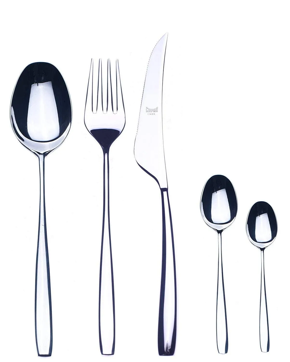 MEPRA 105222030M Moka Flatware Set, [30 Piece, Polished Silver Finish, Dishwasher Safe Cutlery