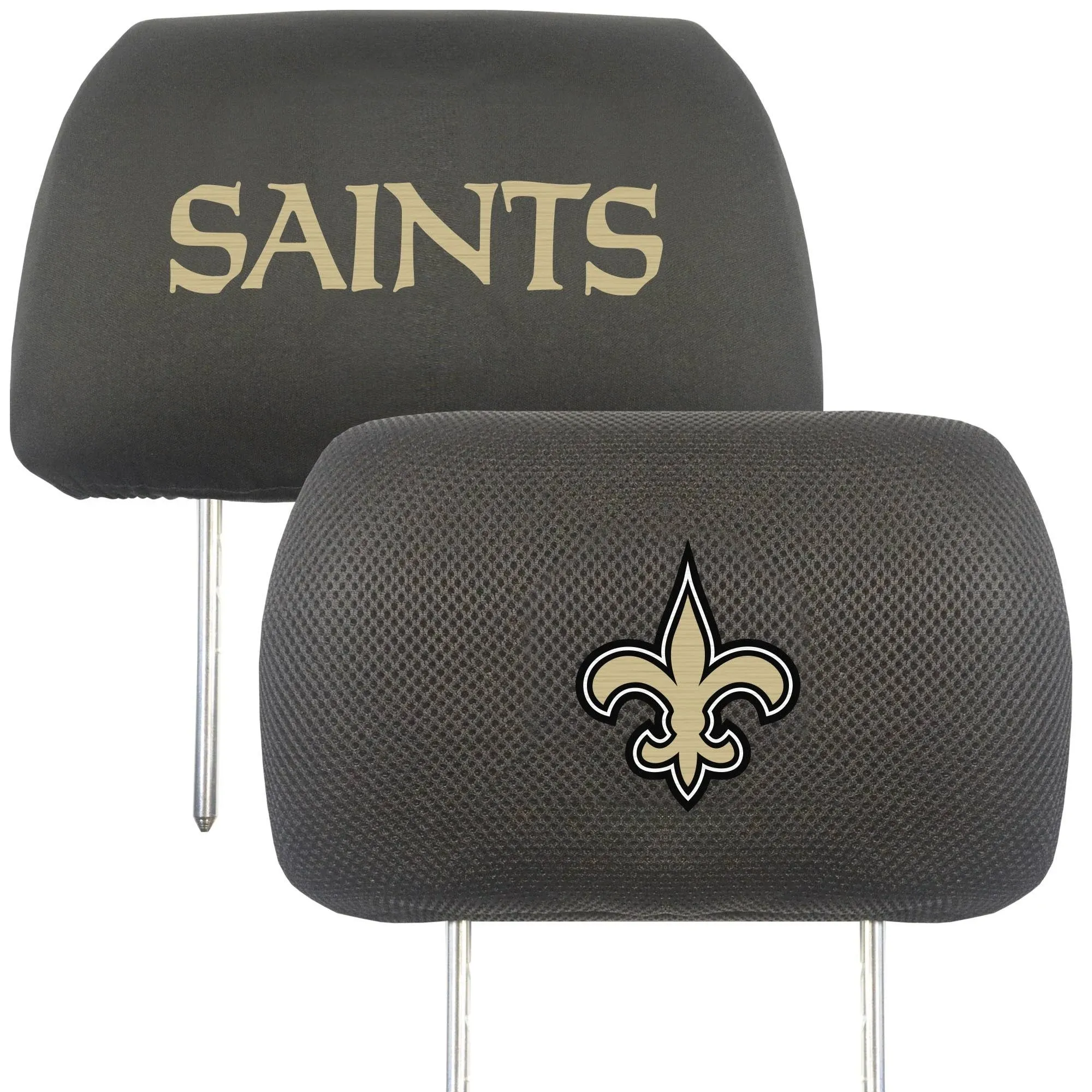 Set of 2 Black and Beige Embroidered New Orleans Saints Headrest Cover 13"