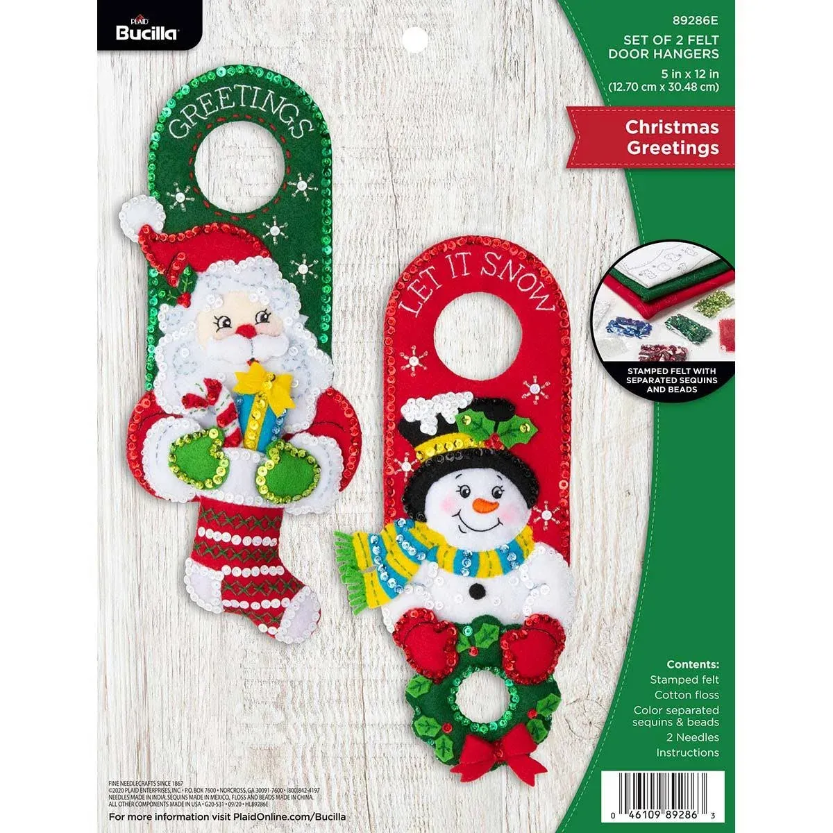 Bucilla Felt Door Hanger Applique Kit Set of 2 Seasons Greetings