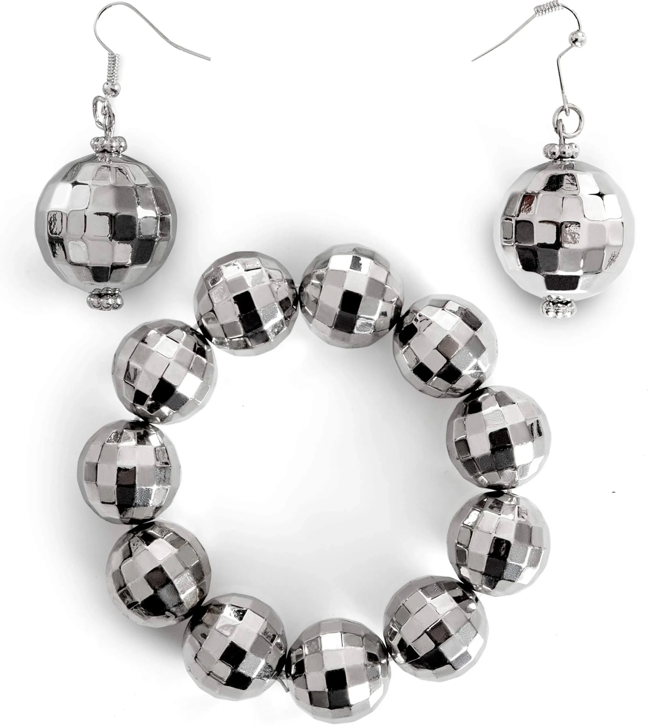 Skeleteen Disco Ball Jewelry Set 1970s Silver Diva Mirror Balls Costume Bracelet and Girls Earrings Rave Accessories Set for Women and