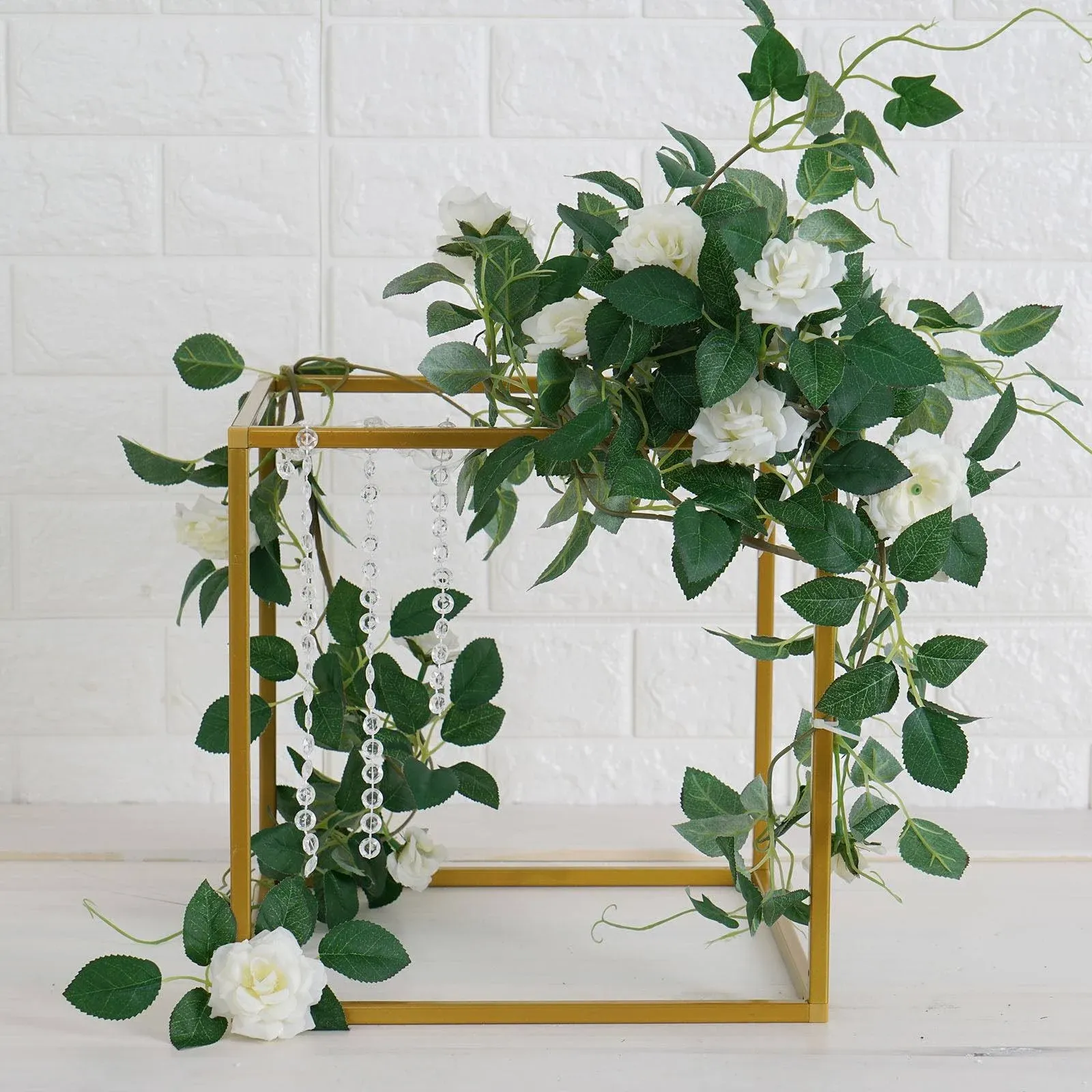 2 Pack Gold Metal Frame Wedding Flower Stands, Geometric Centerpieces 12" Square