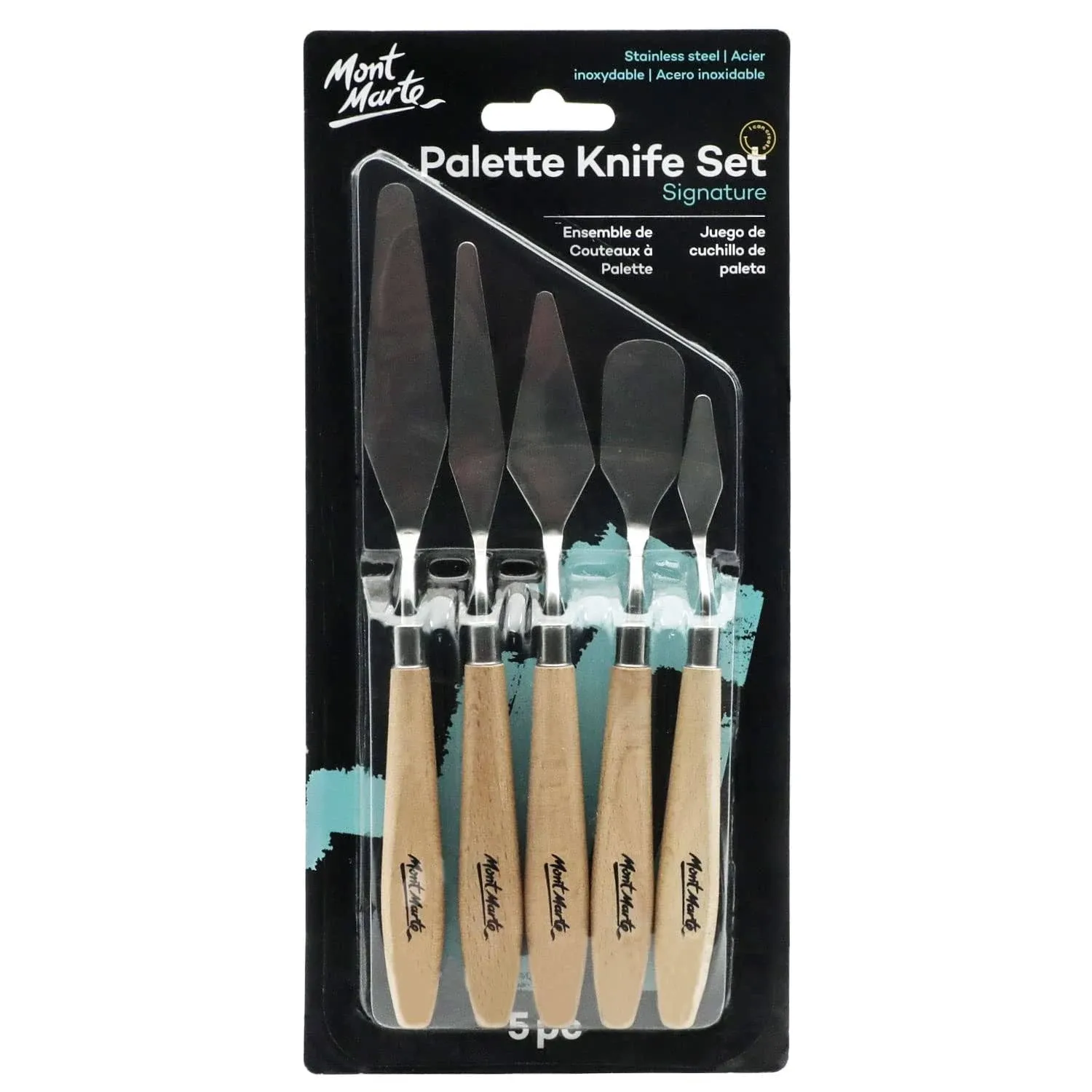 Mont Marte Studio Palette Knife Set 5 Piece Selection of Different Sizes and ...