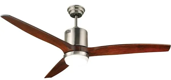 URBAN 33 Thrush 52-in Stainless Steel with Rosewood Blades Integrated LED Indoor Downrod or Flush Mount Ceiling Fan with Light and Remote (3-Blade)