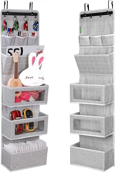 VICTORICH All-IN-ONE Over the Door Organizer, Super Behind the Door Storage Organizer with Door Rack and Large Clear Windows, Wall File Organizer, Hanging Organizer (New Grey)