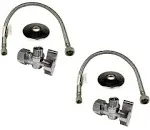 Miiflex Complete Set 1/2 in. Nom Inlet x 3/8 in. OD Compression Outlet Angle Shut Off Valve + Escutcheon Plate + 20" Long Stainless Steel Braided