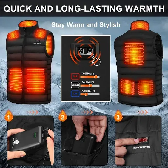 SNOW LEOPARD Heated Vest for Men with Battery Pack Included, 16000mAh 7.4V Rechargeable Men's Heated Vest Electric Vest