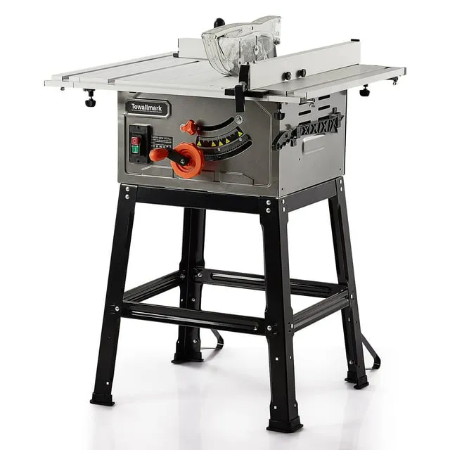 Table Saw, PioneerWorks 10inch 15A 5000RPM Portable Table Saw with Stand & Safety ...