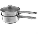 6 Cup Double Boiler Pot Set 1.5 Qt StainlessSteel Saucepan With Vented Glass Lid